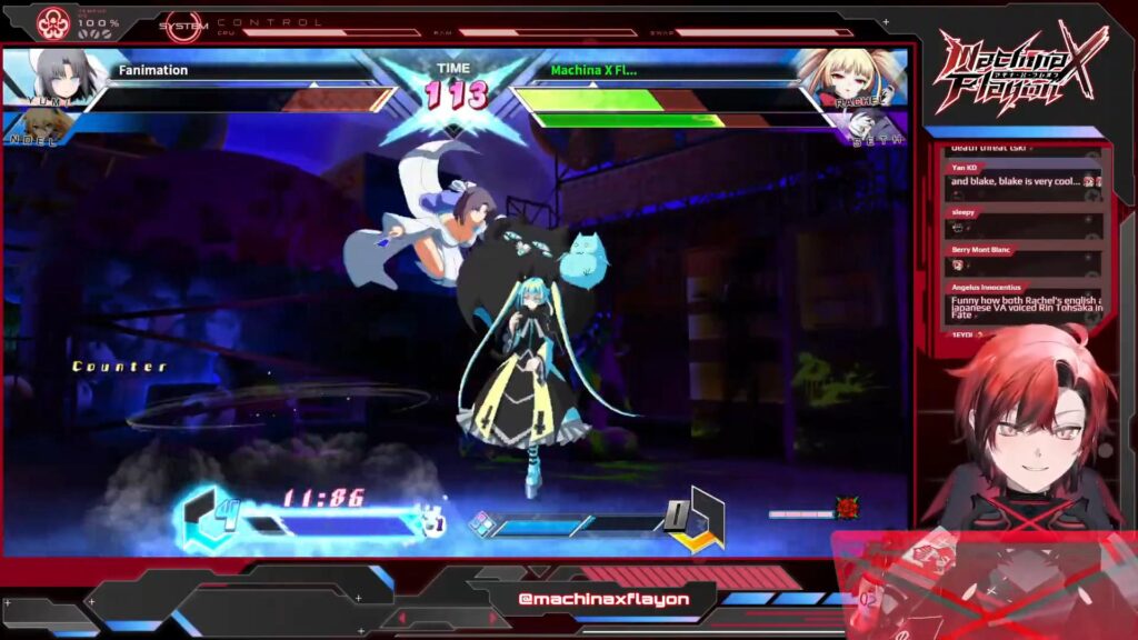 Flayon playing BlazBlue Cross Tag (Image via Machina X Flayon/YouTube)