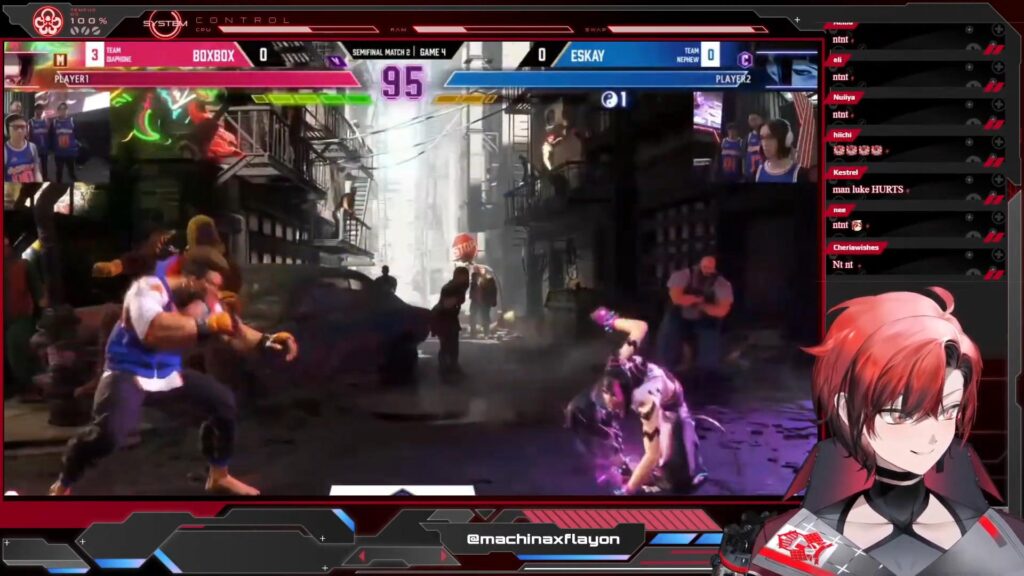 Flayon watching his teammate, Eskay, fight Boxbox (Image via Machina X Flayon/YouTube)