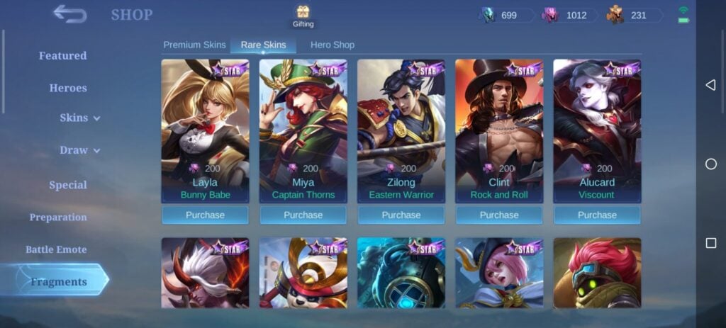 Free Skin Fragments Shop in Mobile Legends