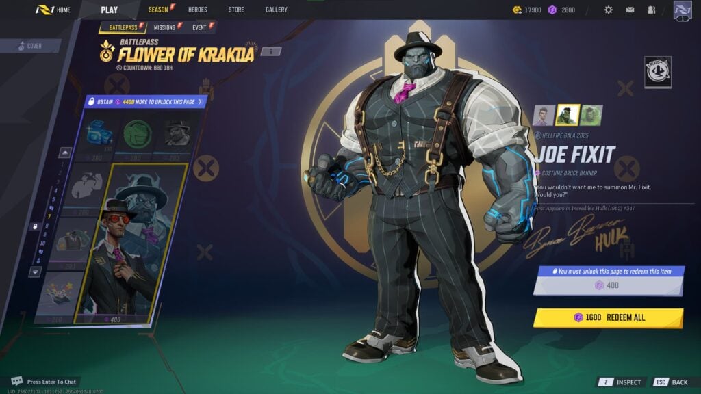 Hulk's Joe Fixit (Luxury) in the Marvel Rivals Season 2 Battlepass.