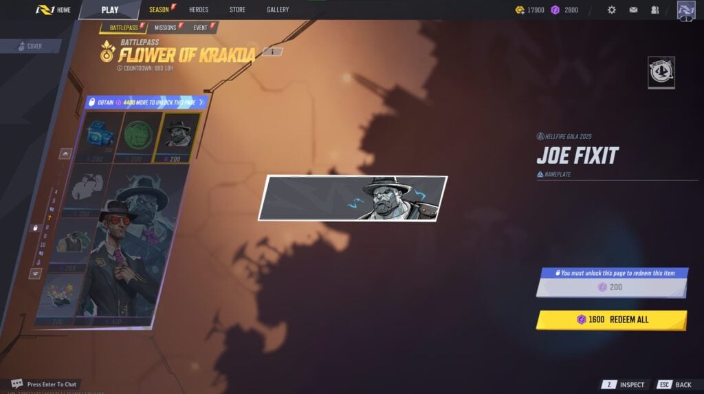 Joe Fixit Nameplate in the Marvel Rivals Season 2 Battlepass.