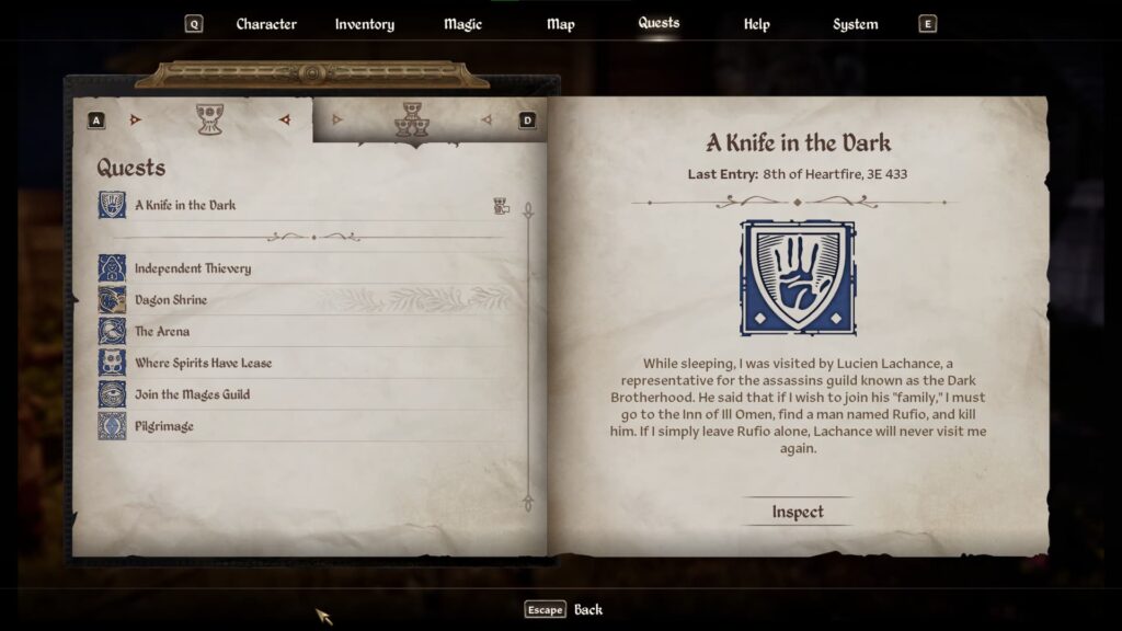 A Knife in the Dark, the quest to join the Dark Brotherhood in Oblivion Remastered.