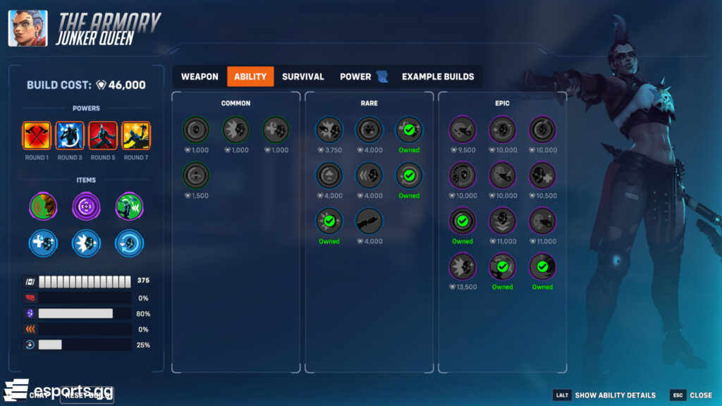 Junker Queen tank builds in Overwatch 2 Stadium game mode