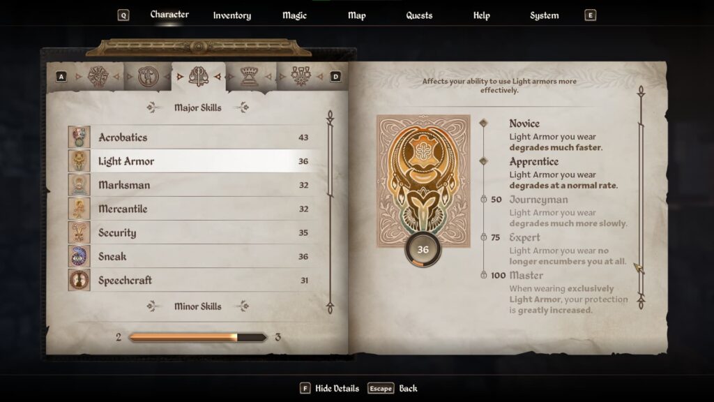 Light Armor skill can be upgraded to help with carrying weight capacity in Oblivion Remastered.