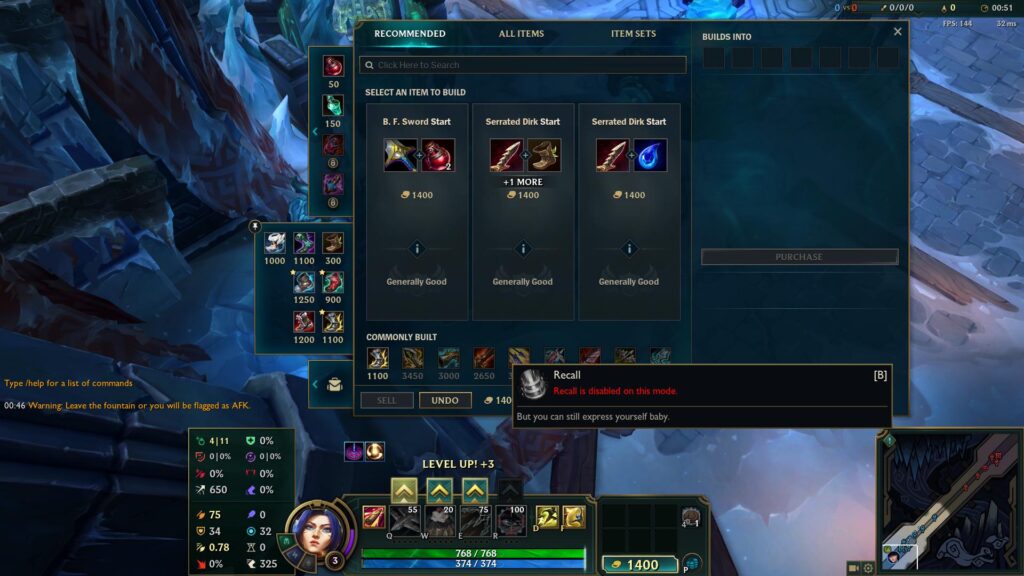 I can't Recall for style points anymore after getting the bug in ARAM. (Screenshot by esports.gg)
