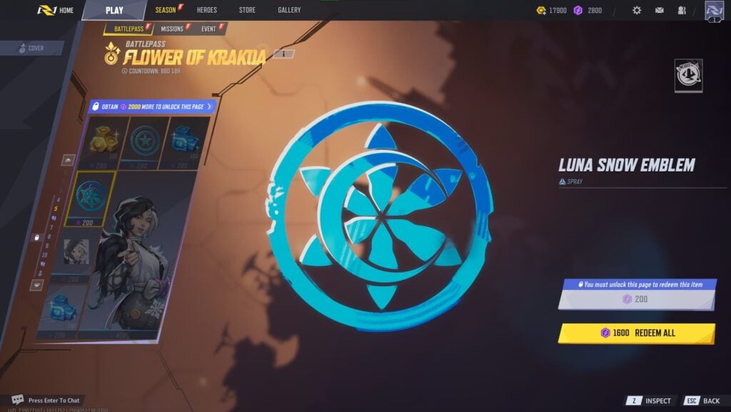 Luna Snow Emblem Spray in the Marvel Rivals Season 2 Battlepass.