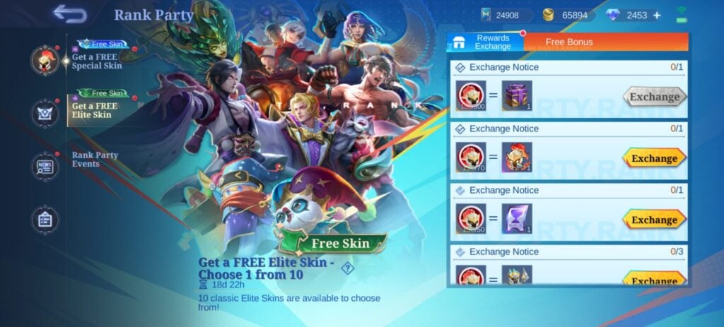 MLBB Rank Party Free Skin Event in Mobile Legends
