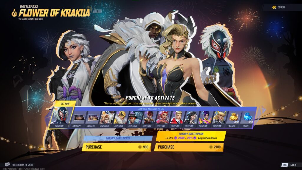 The purchase page for the Battlepass.