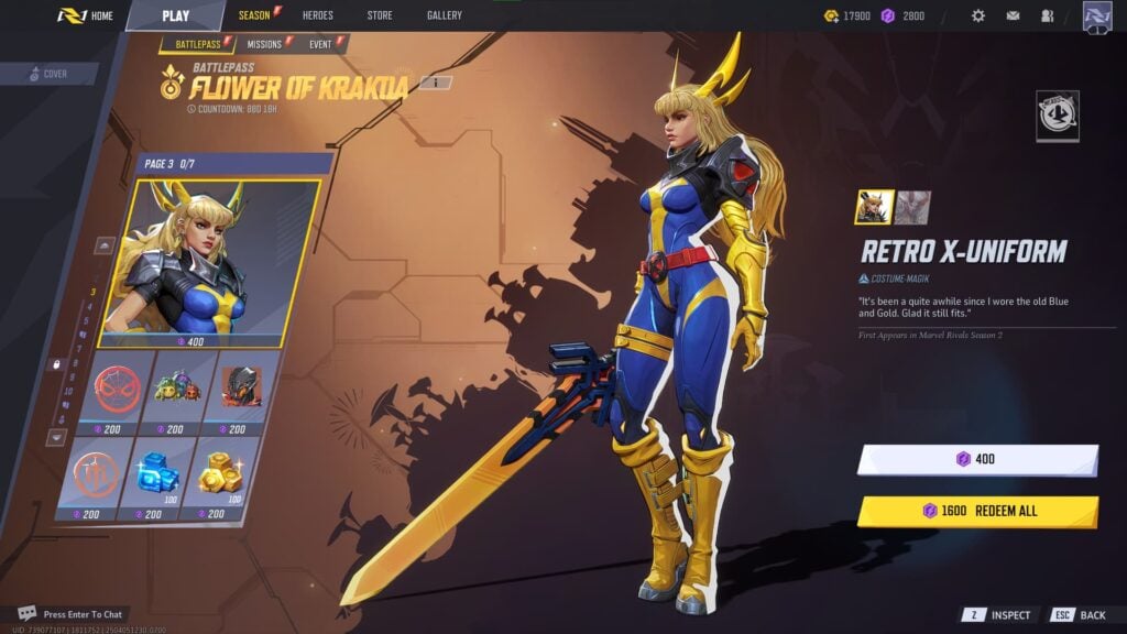 Magik's Retro X-Uniform in the Marvel Rivals Season 2 Battlepass.