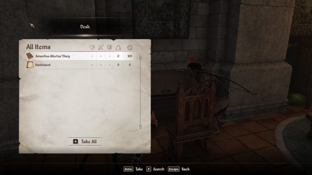 Amantius Allectus' diary in his desk.