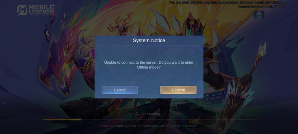 Mobile Legends Offline Mode Pop up