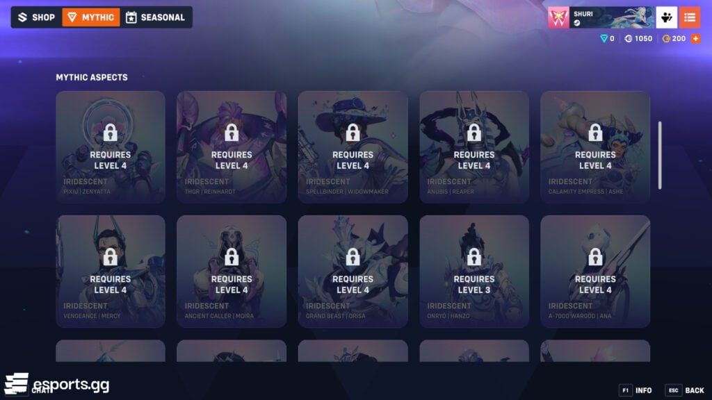 Iridescent Aspects in the Mythic Shop of Overwatch 2