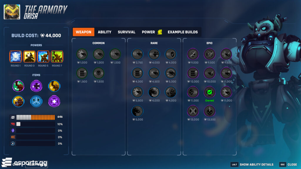 Orisa tank build in the Overwatch 2 Stadium