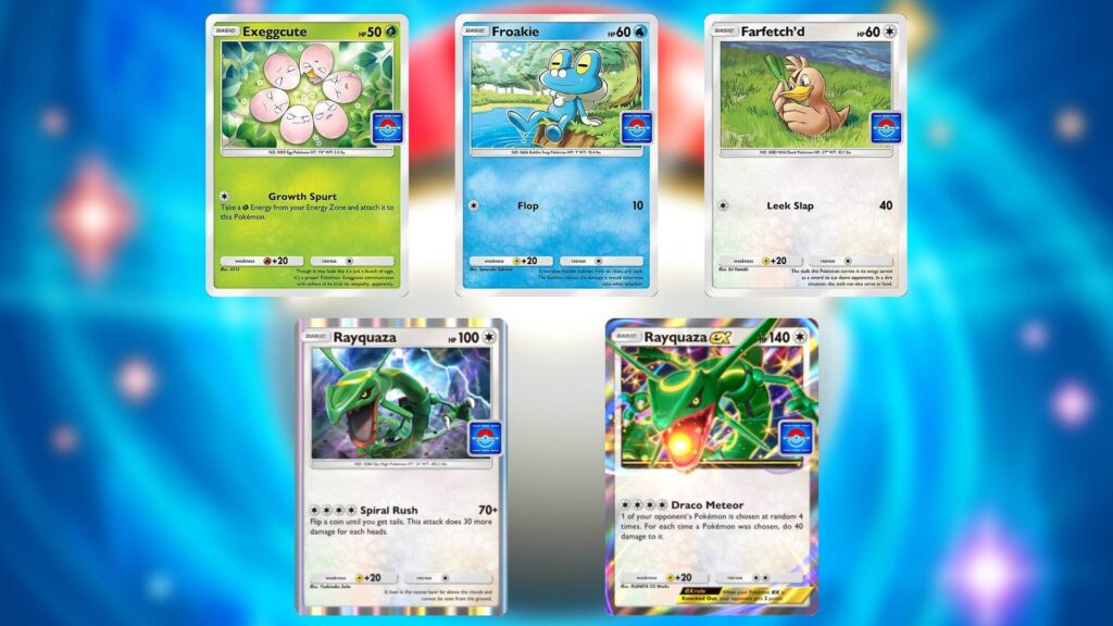 Promo cards for the Rayquaza ex drop event in Pokémon TCG Pocket