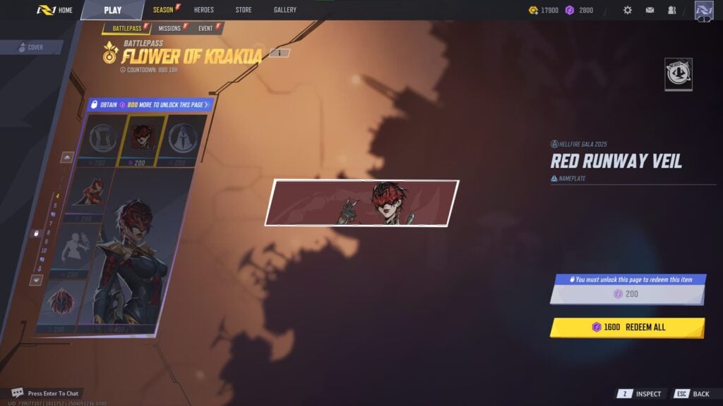 Red Runway Veil Nameplate in the Marvel Rivals Season 2 Battlepass.