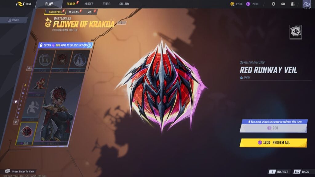 Red Runway Veil Spray (Luxury) in the Marvel Rivals Season 2 Battlepass.