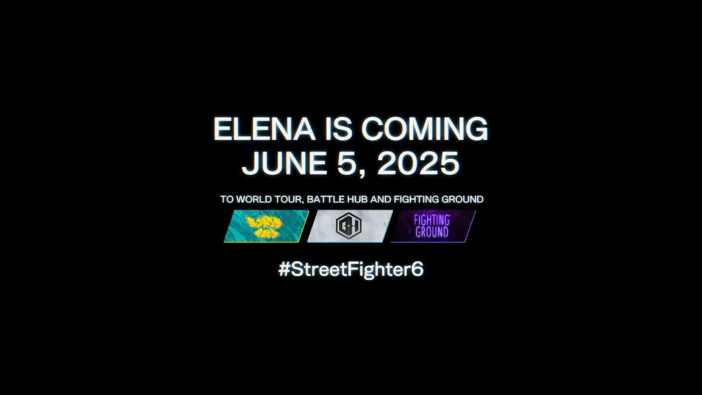The image is a screenshot from the teaser trailer for Elena in Street Fighter 6: it shows the release date of this new SF6 DLC character.