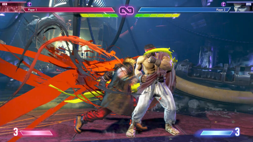 The SF6 screenshot shows how Ken performs Drive Impact. The image illustrates a Street Fighter 6 beginner guide.