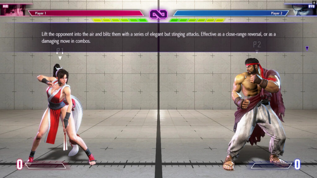 The image shows a moment from a character guide in Street Fighter 6: for the character Mai.