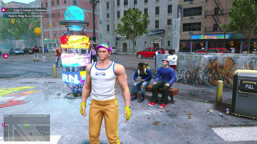 The screenshot from the fighting game Street Fighter 6 shows a scene from the mode World Tour.