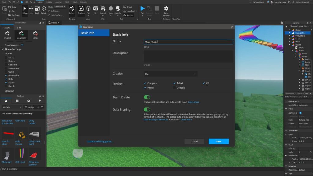 Saving a Roblox game