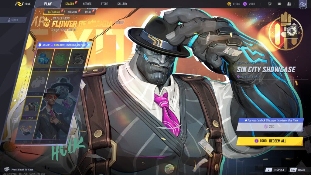 Sin City Showcase MVP Animation (Luxury) in the Marvel Rivals Season 2 Battlepass.