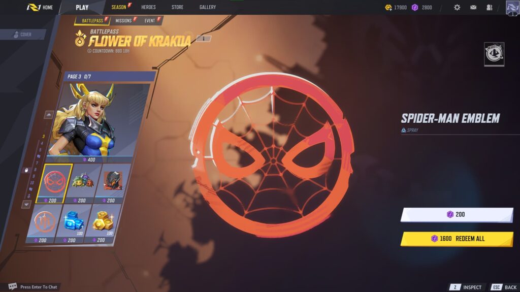 Spider-Man Emblem Spray in the Marvel Rivals Season 2 Battlepass.