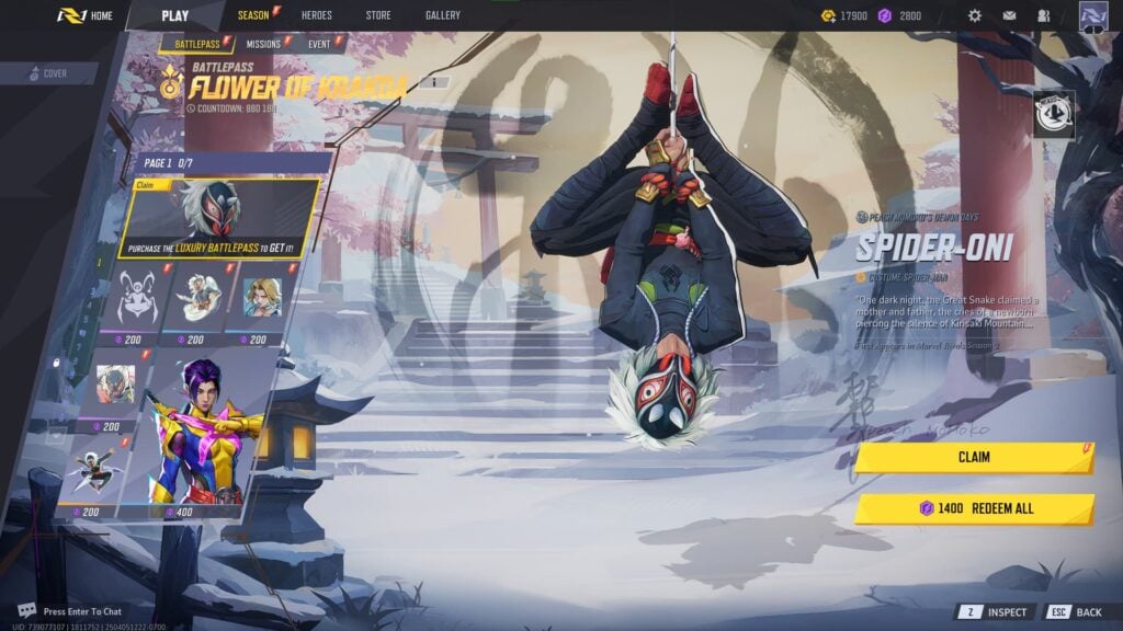 Spider-Man's Spider-Oni - Peach Momoko's Demon Days (Luxury) in the Marvel Rivals Season 2 Battlepass.