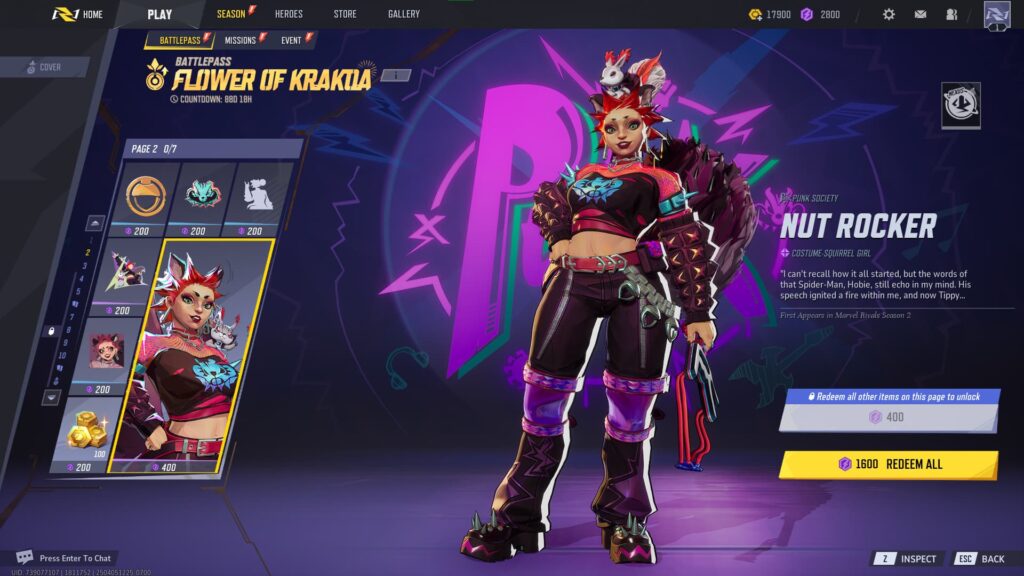 Squirrel Girl's Nut Rocker (Luxury) in the Marvel Rivals Season 2 Battlepass.