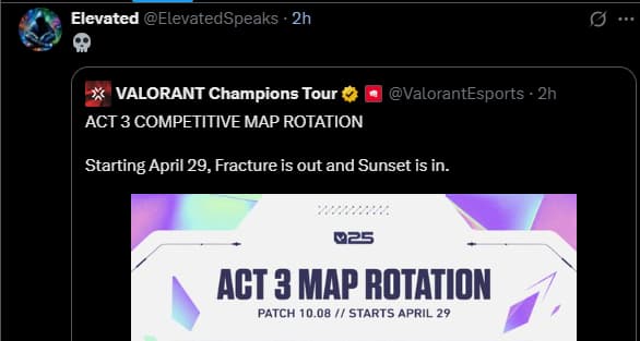 Reaction to VALORANT patch 10.08 map pool with Sunset in and Fracture out.