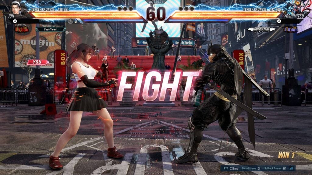 The image features a scene from a TEKKEN 8 Ranked: Jun vs Yoshimitsu