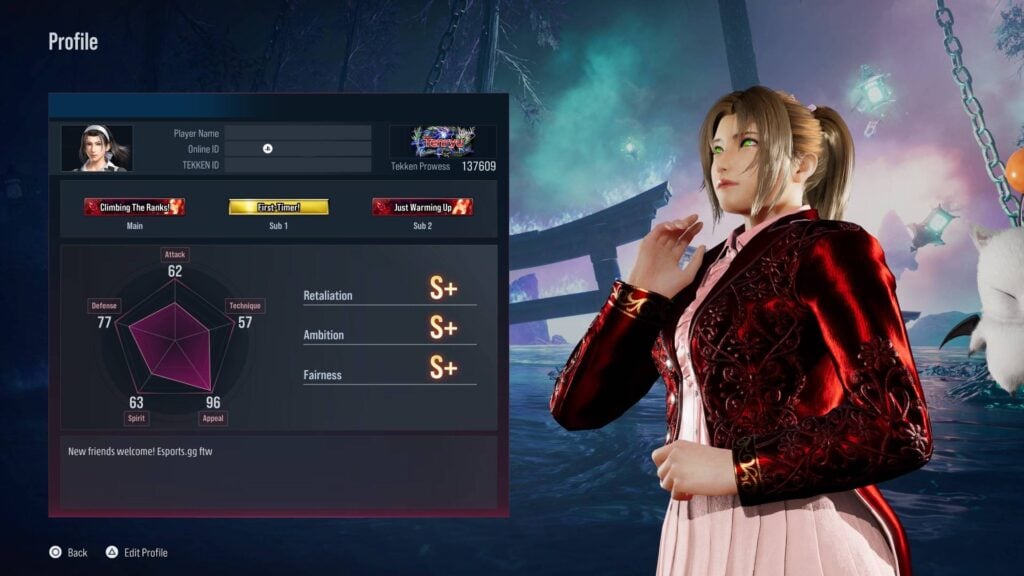 The image shows a player profile with their TEKKEN 8 online rank revealed.