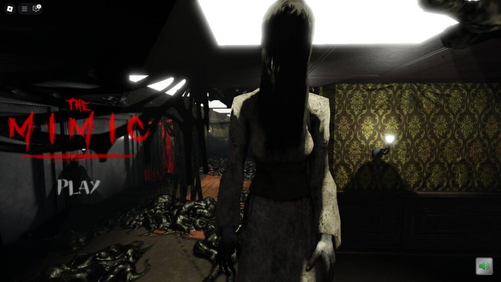 The title screen of The Mimic a Roblox horror game that got nominated twice at the Roblox Innovation awards