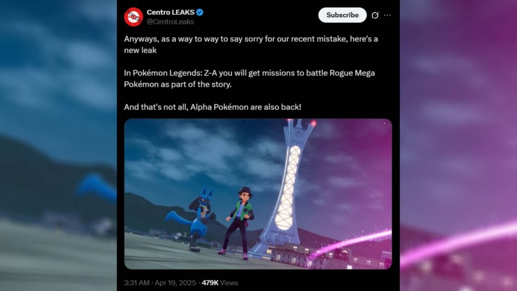 The X post about the latest Pokémon Legends: Z-A leaks