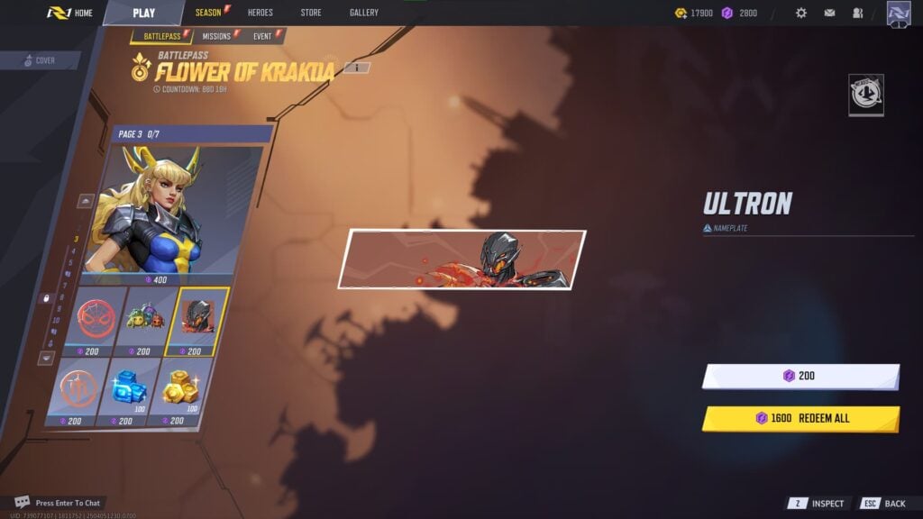 Ultron Nameplate in the Marvel Rivals Season 2 Battlepass.