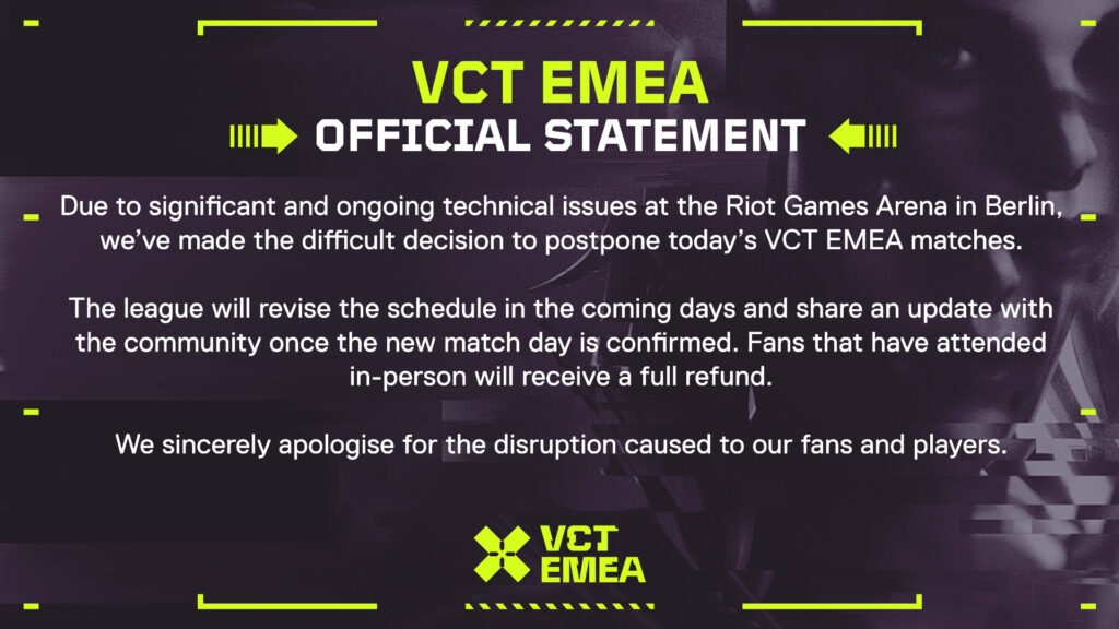 VCT EMEA statement on the ongoing technical pauses 