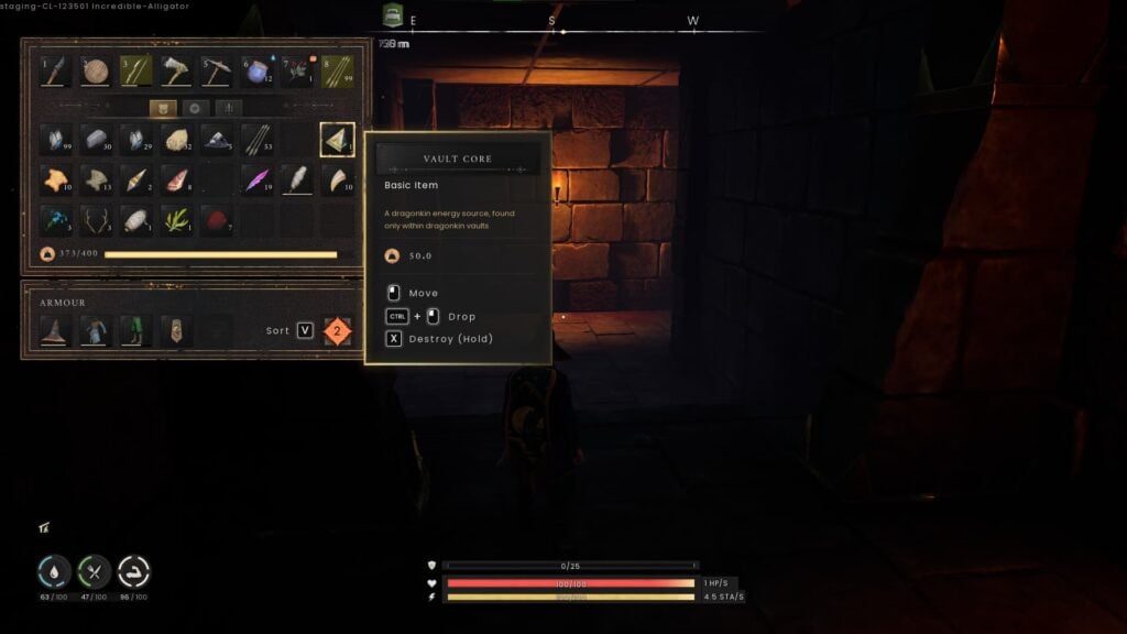 The vault core in the inventory