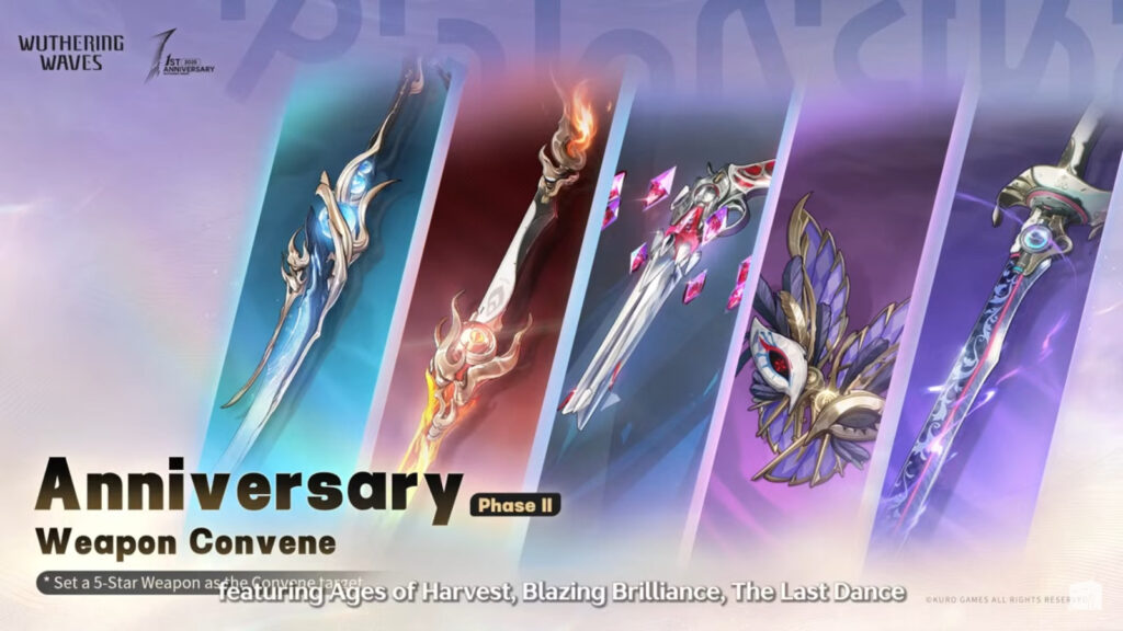 It's a poster of the Anniversary Weapon Convene Phases 2 in WuWa. It shows the weapons Harvest, Blazing Brilliance, The Last Dance, Tragicomedy, and Unflickering Valor.