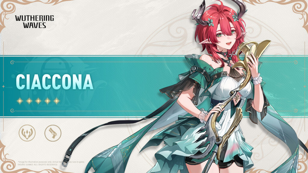 It's a poster of the Wuthering Waves character Ciaccona - it shows details on the Resonator: her Element (attribute) and weapon.