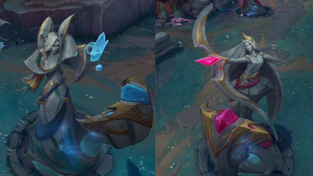 Blue and red side towers