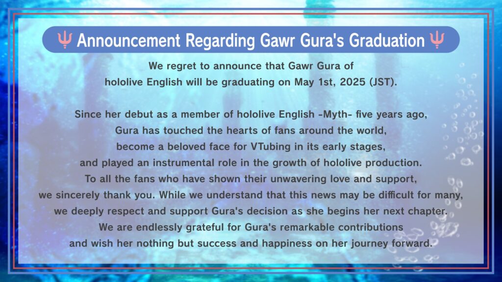 Gawr Gura graduation announcement (Image via hololive English)