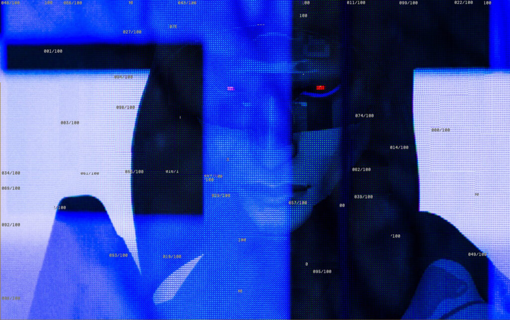 A character glares menacingly into a computer monitor in Marathon.