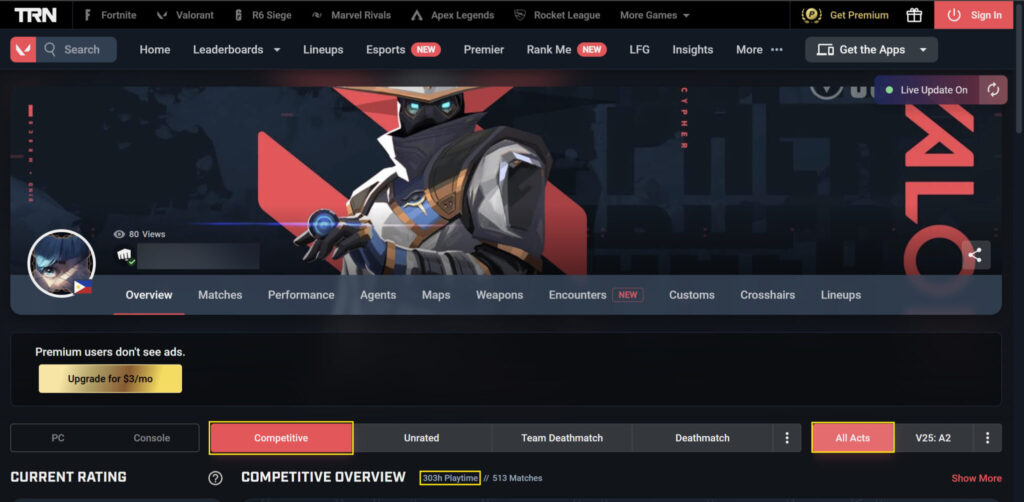 See how many hours of play time you have on VALORANT (Screenshot via esports.gg)