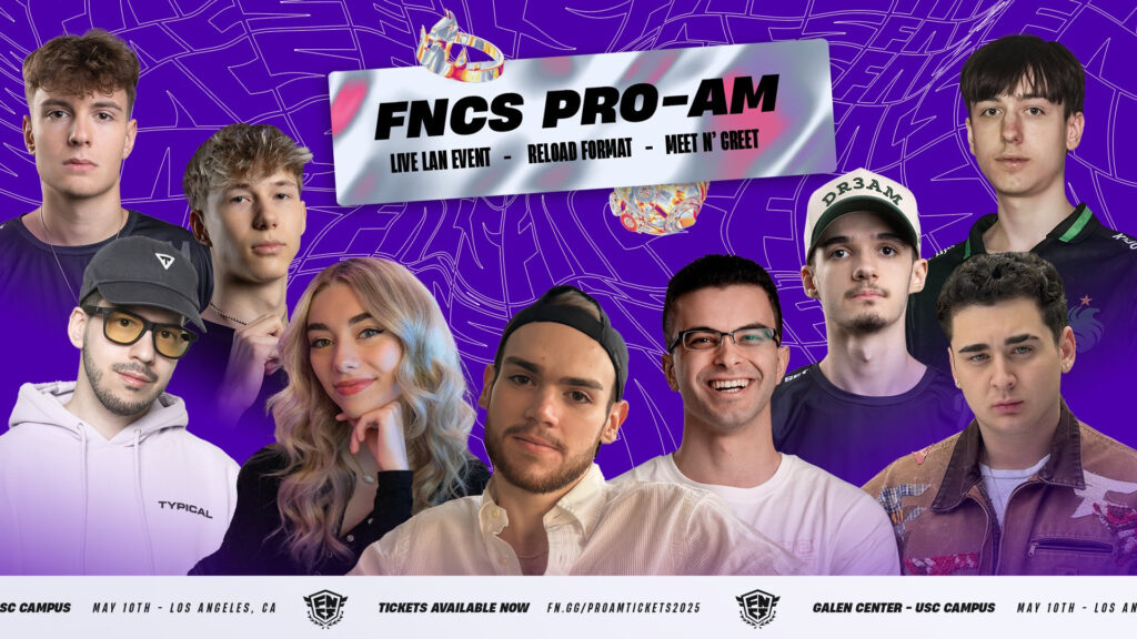Various pros and content creators involved in the 2025 FNCS Pro-Am