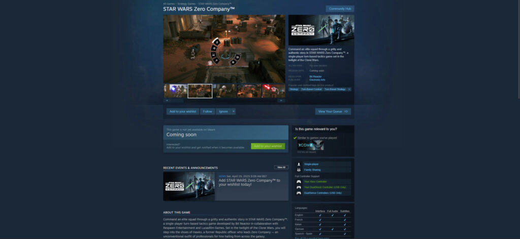 Star Wars Zero Company release date steam