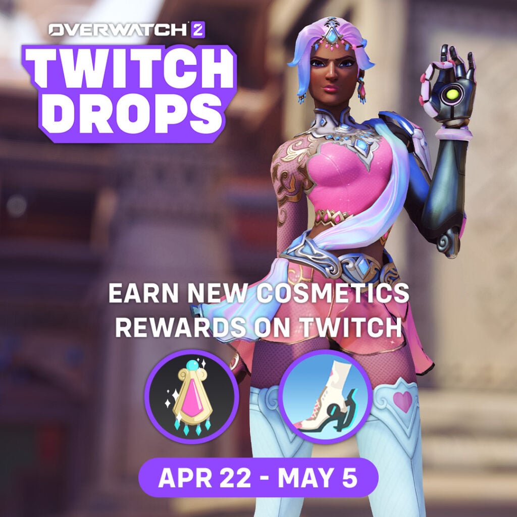Spray Ice Princess Jewel, Icon Ice Princess Skates, and Symmetra Ice Princess skin via Twitch Drops for Overwatch 2