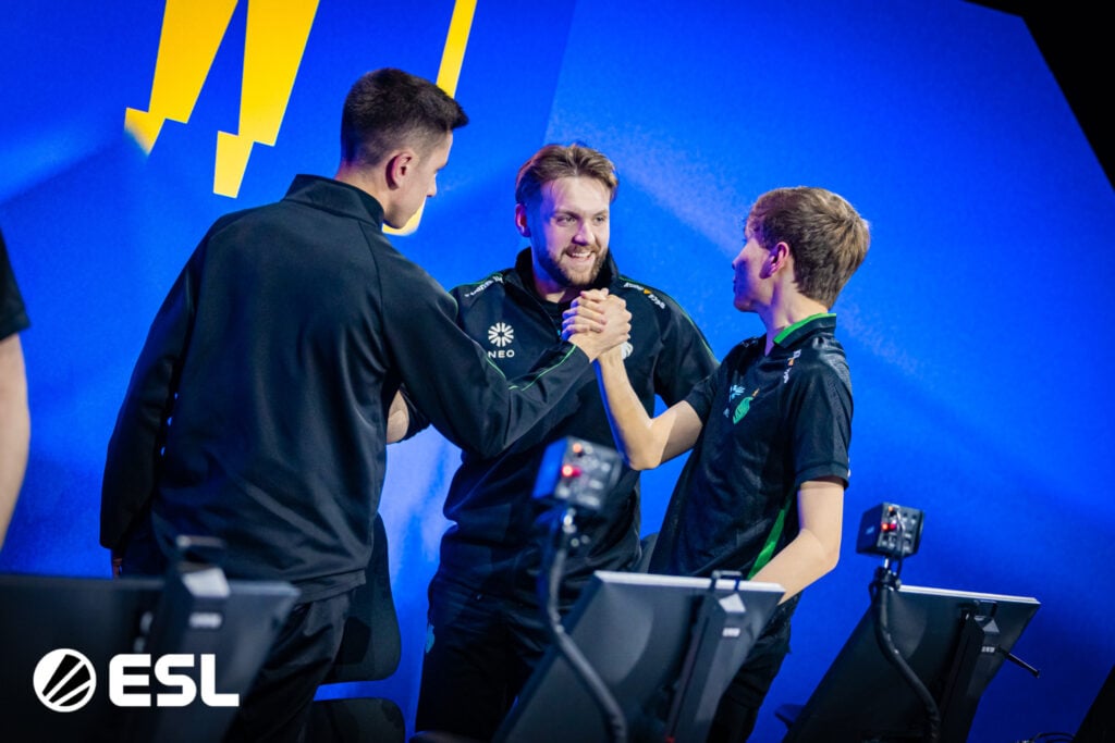 Falcons celebrate after their IEM Melbourne stage win.