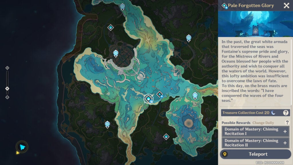 Fontaine Talent book domain location (Screenshot by esports.gg)