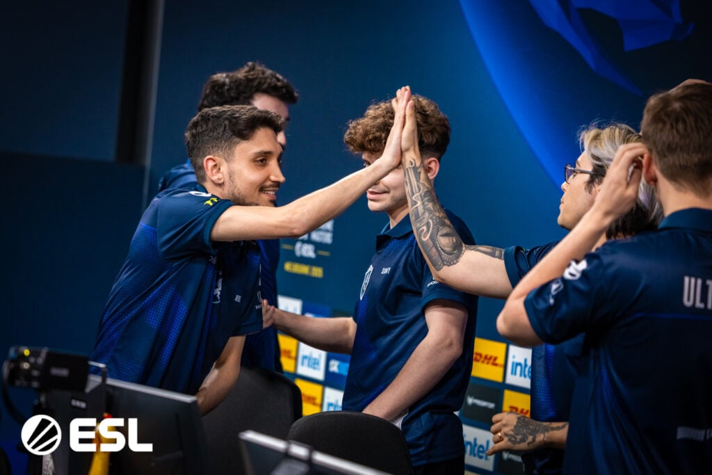 Team Liquid players celebrate after winning a map at IEM Melbourne.