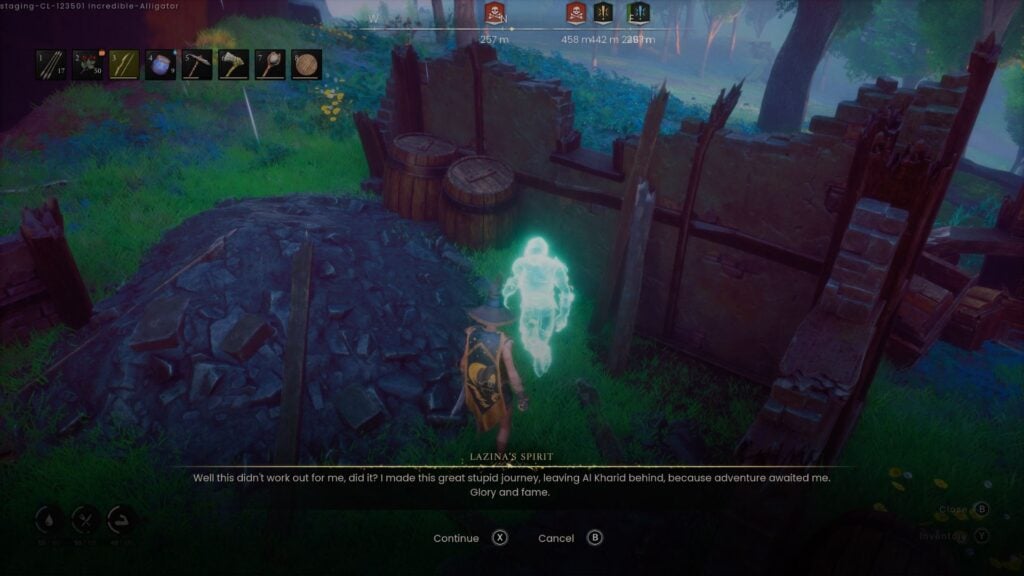 rmain character talking to Lazina's restless ghost